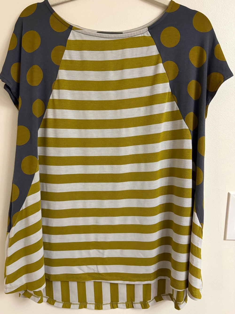 Alembika Mixed Pattern Lagenlook Knit Top Size 1 med Stripe Polka Dot Art Wear